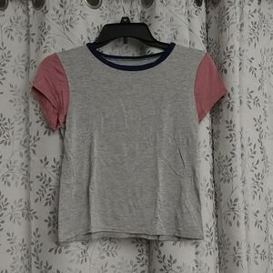 2/$3Grey baseball t shirt crop top.  Pink sleeves.